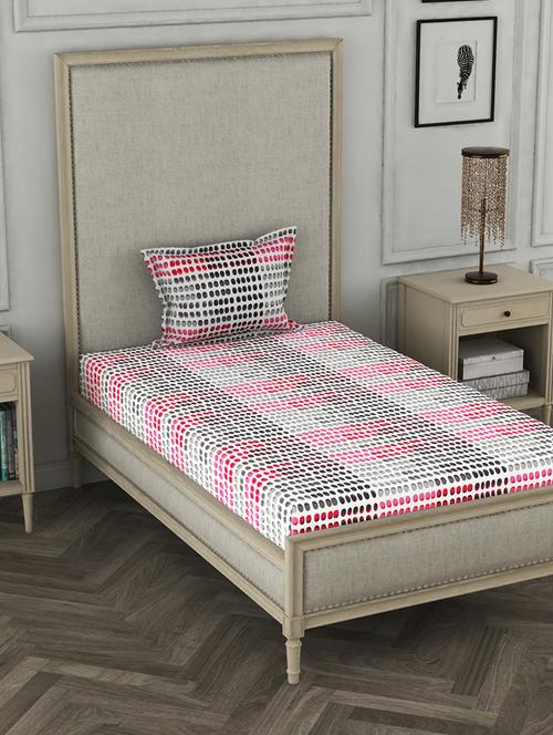 lorena 110tc 100% cotton single bedsheet with 1 pillow cover - soft-finish fabric -2pc set- (classic bed) abstract-pink/multi - 17569861 - Very Small Image - 1