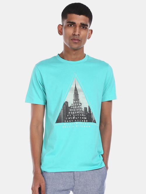 turquoise blue chest print t-shirt - 17569966 - Very Small Image - 1