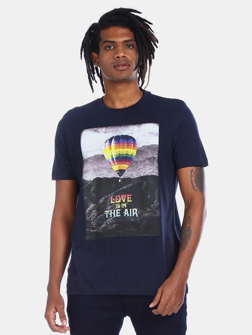 navy blue front print t-shirt - 17569982 - Very Small Image - 1