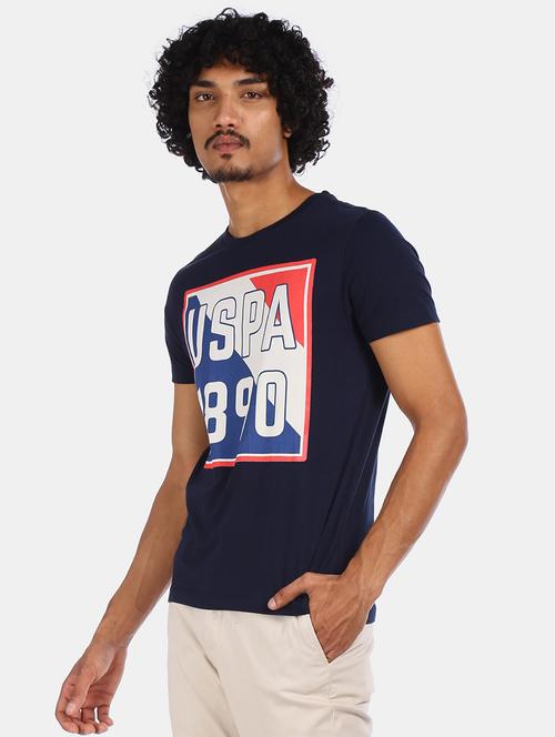 navy blue printed t-shirt - 17570058 - Very Small Image - 1