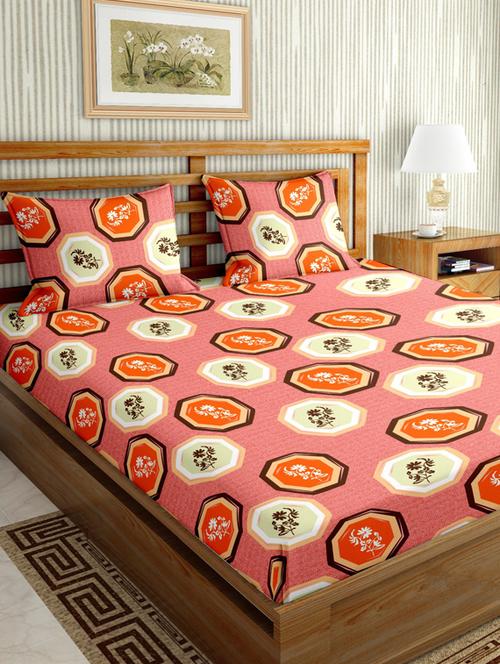 mysterious double bedsheet set king size 180 tc cotton peach colour - 17570740 - Very Small Image - 1