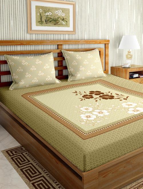 the oscar collection double bedsheet set super king size 180 tc cotton green colour - 17570753 - Very Small Image - 1