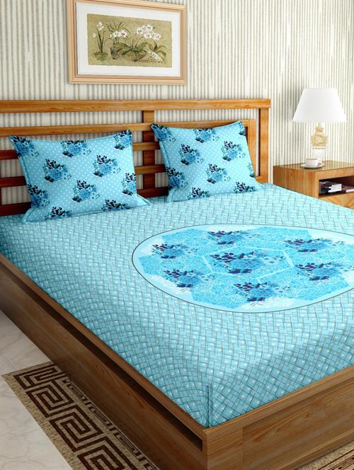 the oscar collection double bedsheet set super king size 180 tc cotton blue colour - 17570756 - Very Small Image - 1