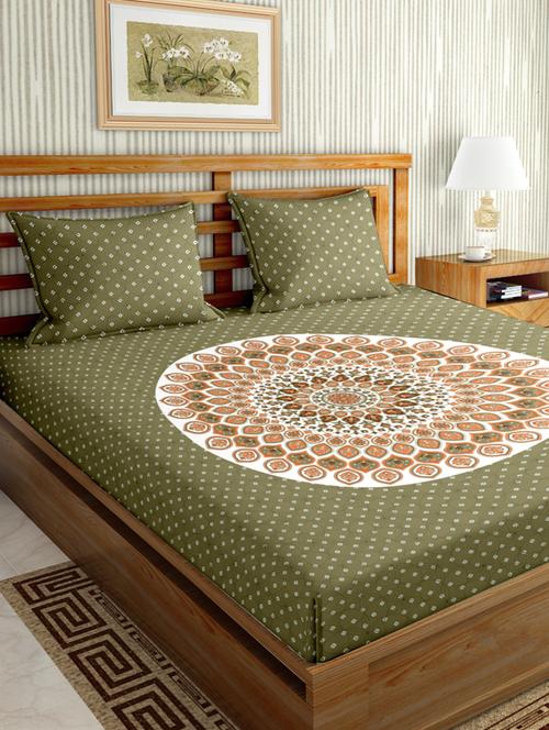 the oscar collection double bedsheet set super king size 180 tc cotton green colour - 17570760 - Very Small Image - 1