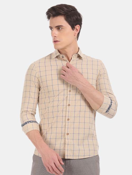 beige checkered casual shirt - 17570844 - Very Small Image - 1