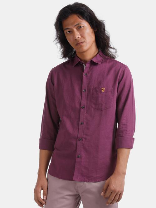 purple solid linen casual shirt - 17570933 - Very Small Image - 1
