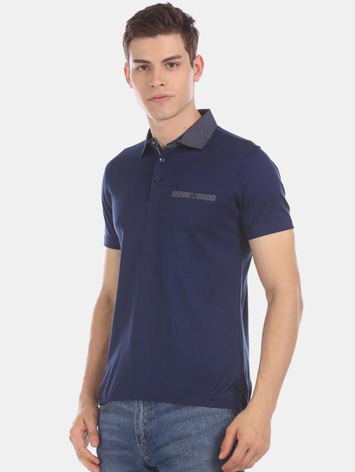 navy blue solid collared t-shirt - 17571016 - Very Small Image - 1