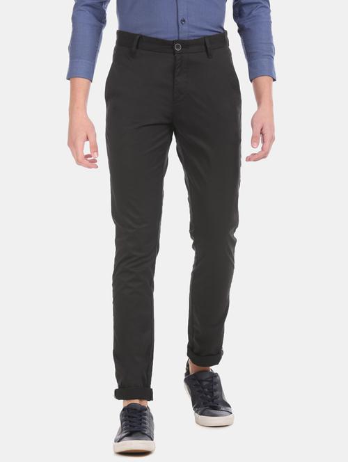 black solid flat front casual trouser - 17571066 - Very Small Image - 1