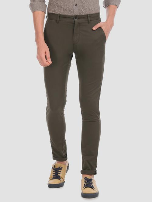 olive green solid flat front casual trouser - 17571072 - Very Small Image - 1