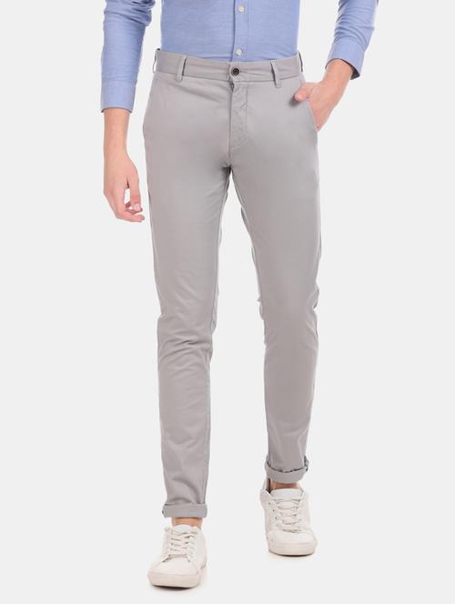grey solid flat front casual trouser - 17571077 - Very Small Image - 1