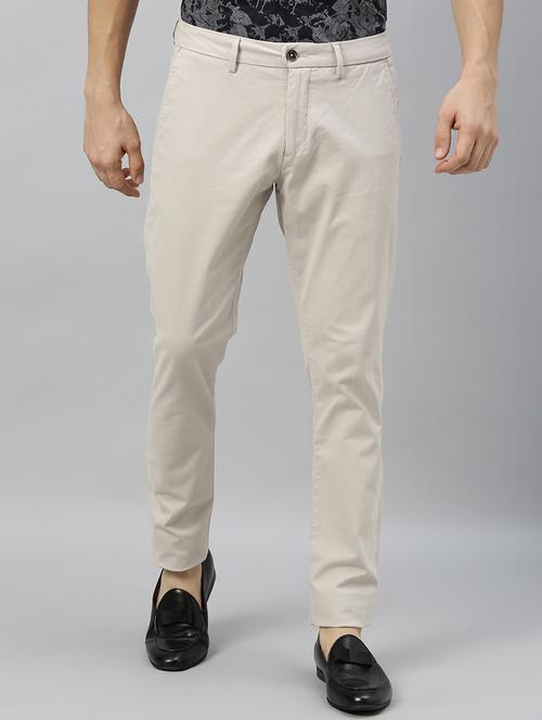 beige solid chinos casual trouser - 17571231 - Very Small Image - 1