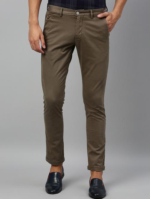 brown solid chinos casual trouser - 17571232 - Very Small Image - 1