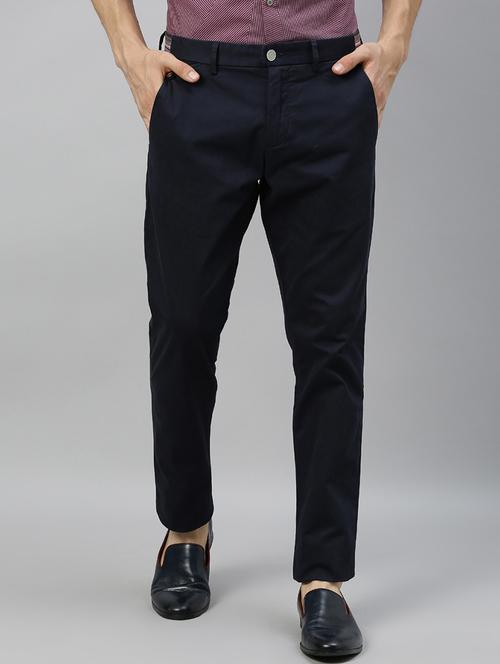 navy blue solid chinos casual trouser - 17571237 - Very Small Image - 1