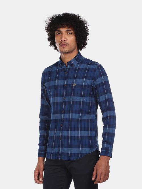 navy blue checkered casual shirt - 17571310 - Very Small Image - 1