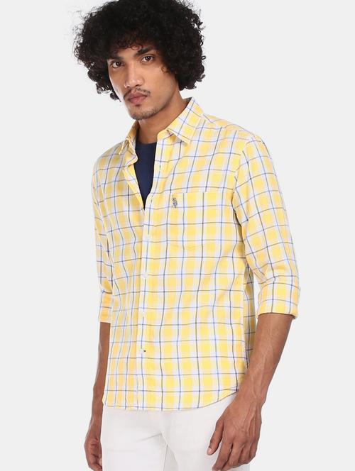 yellow checkered casual shirt - 17571323 - Very Small Image - 1