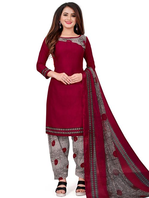 maroon crepe unstitched suit - 17572227 - Very Small Image - 1
