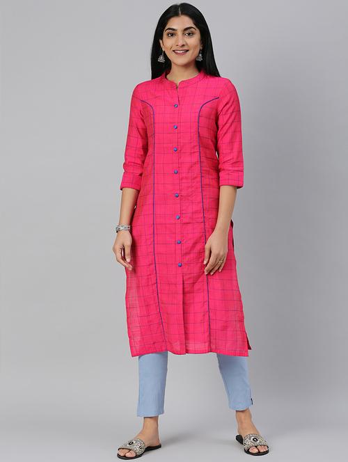 checkered straight kurta - 17572332 - Very Small Image - 1
