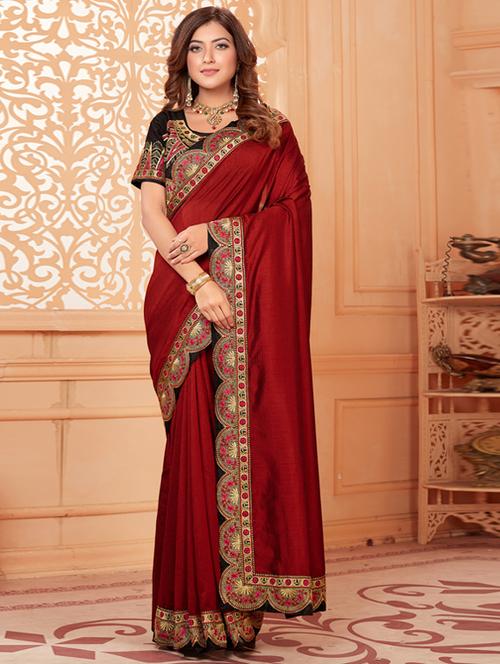solid bordered saree with blouse - 17572978 - Very Small Image - 1
