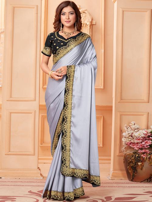 solid bordered saree - 17572998 - Very Small Image - 1