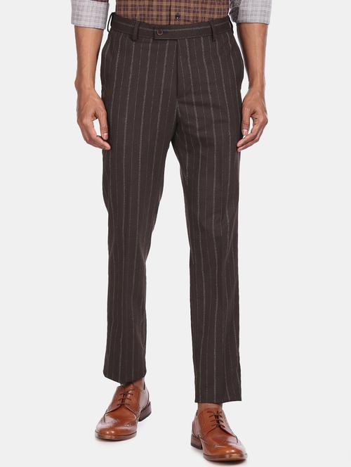 brown striped flat front formal trouser - 17573024 - Very Small Image - 1
