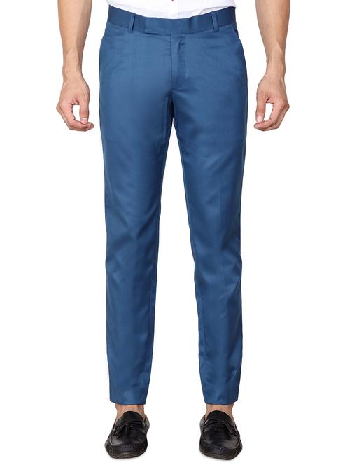 Blue Solid Flat Front Formal Trouser - 17573038 - Very Small Image - 1