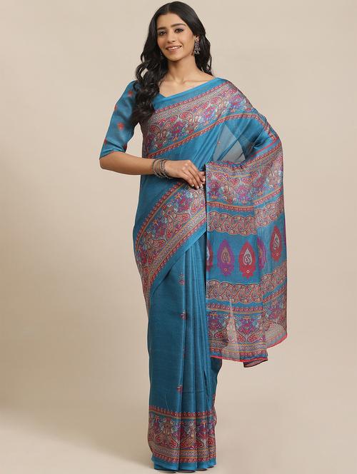 paisley printed saree with blouse - 17573073 - Very Small Image - 1