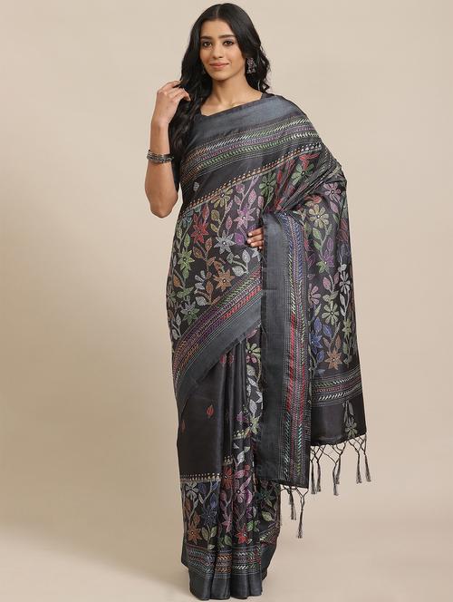 floral printed saree with blouse - 17573126 - Very Small Image - 1