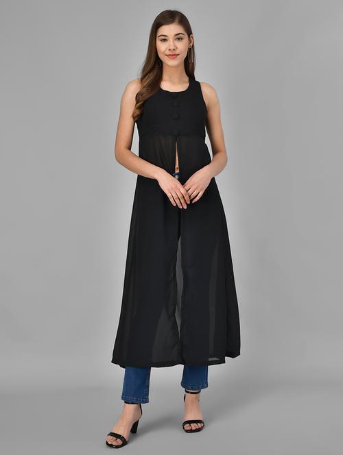 front slit solid  tunic - 17573245 - Very Small Image - 1