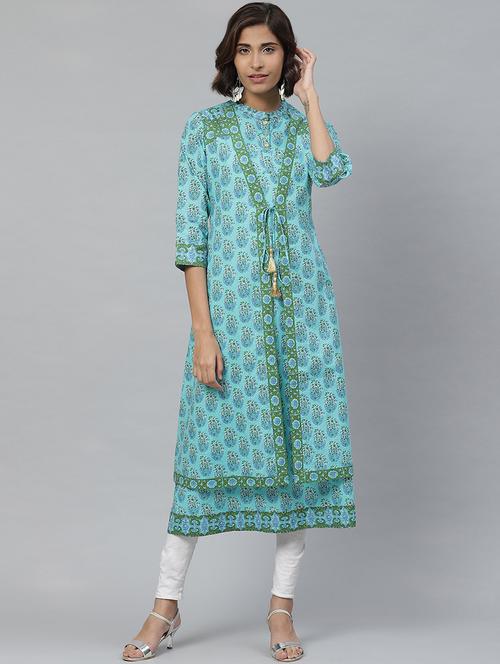 sky blue cotton  with jacket kurta - 17574202 - Very Small Image - 1