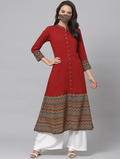 maroon rayon aline kurta - 17574208 - Very Small Image - 1