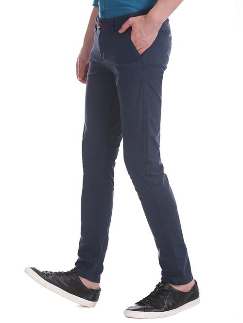 navy blue solid solid chinos - 17574551 - Very Small Image - 1