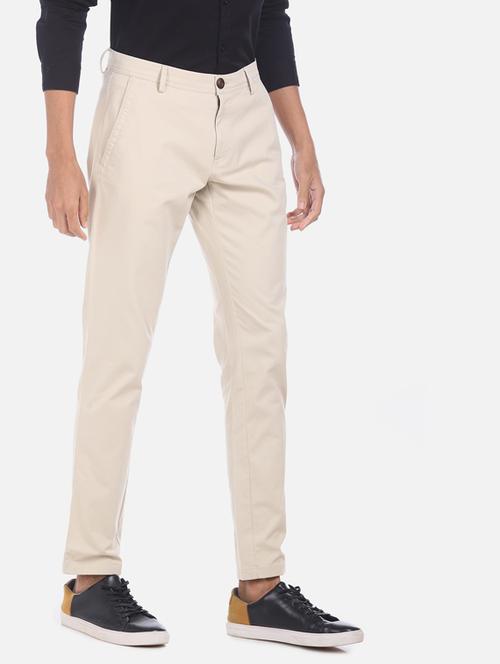 beige solid chinos casual trouser - 17574866 - Very Small Image - 1