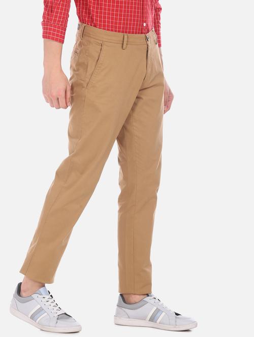 brown solid chinos casual trouser - 17574872 - Very Small Image - 1