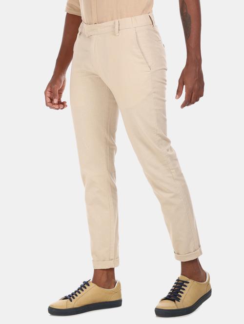 beige solid chinos casual trouser - 17574873 - Very Small Image - 1