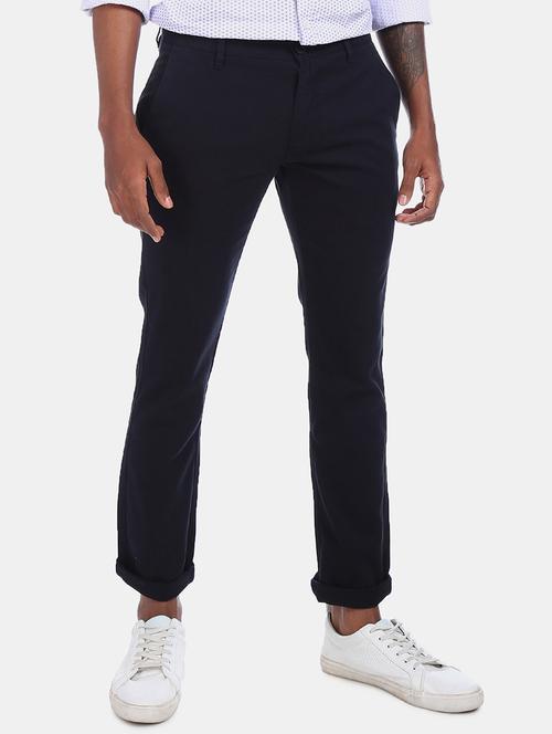 navy blue solid chinos casual trouser - 17574899 - Very Small Image - 1
