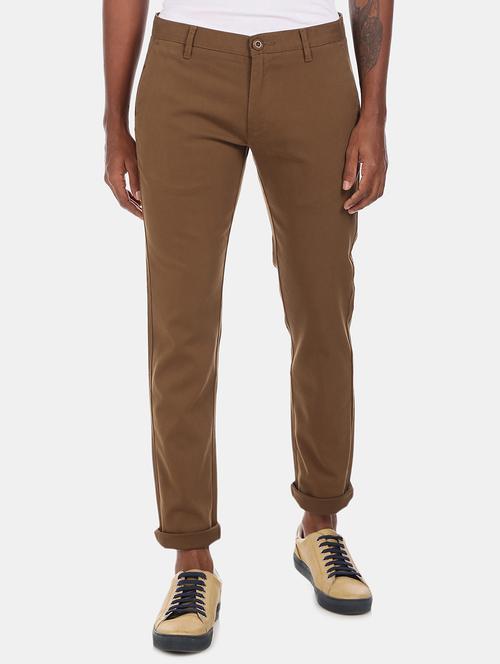 brown solid chinos casual trouser - 17574906 - Very Small Image - 1