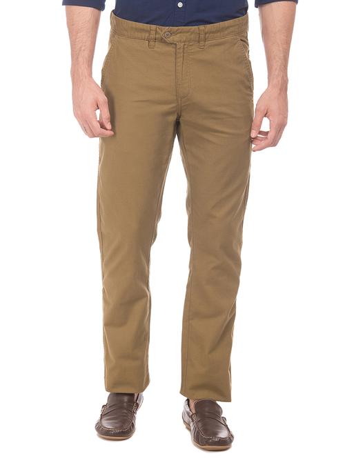 brown solid chinos casual trouser - 17574914 - Very Small Image - 1