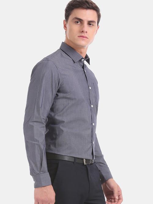 grey solid formal shirt - 17575880 - Very Small Image - 1