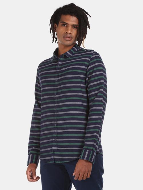navy blue striped casual shirt - 17576154 - Very Small Image - 1
