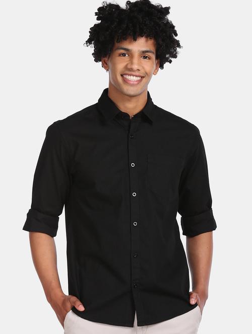 black solid casual shirt - 17576277 - Very Small Image - 1