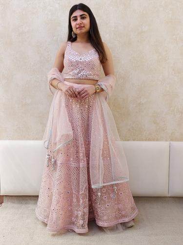 pink mirror work lehenga set  - 17577690 - Very Small Image - 1