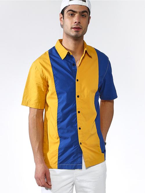 yellow color block casual shirt - 17577901 - Very Small Image - 1