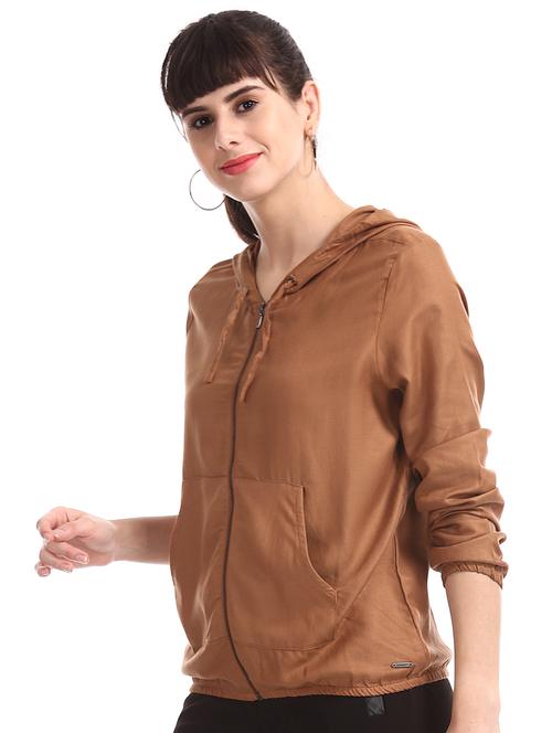 brown rayon hoodie jacket - 17580192 - Very Small Image - 1