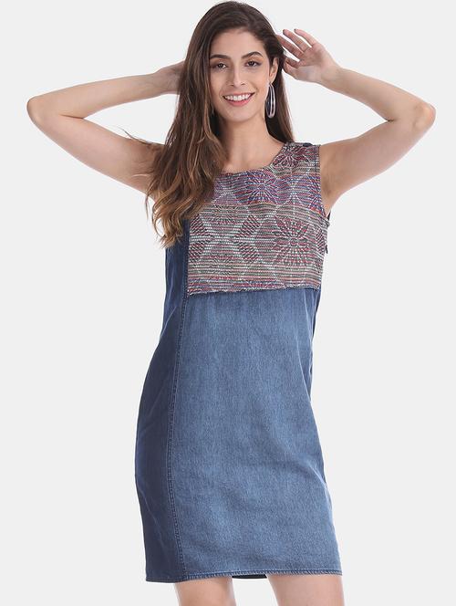 round neck color block sheath dress - 17580473 - Very Small Image - 1