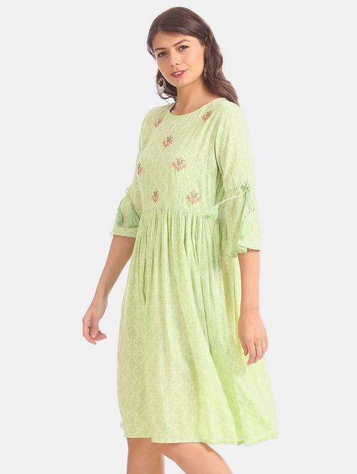 bell sleeved printed a-line dress - 17580586 - Very Small Image - 1