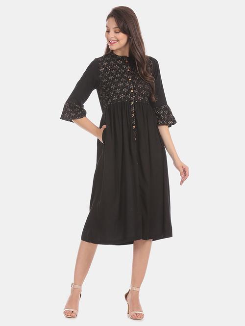 bell sleeved printed a-line dress - 17580591 - Very Small Image - 1