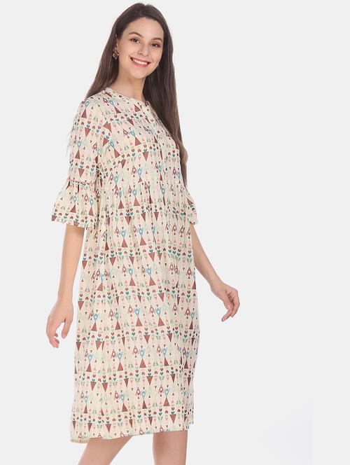 bell sleeved printed a-line dress - 17580610 - Very Small Image - 1
