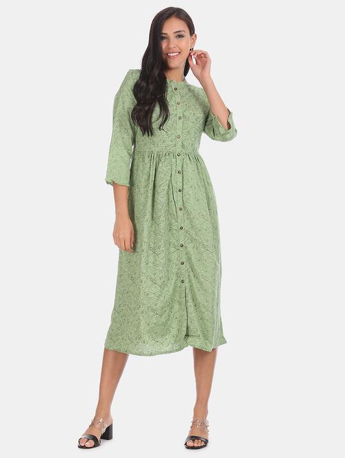 mandarin neck printed a-line dress - 17580796 - Very Small Image - 1