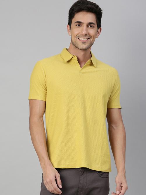 yellow self design collared t-shirt - 17581337 - Very Small Image - 1