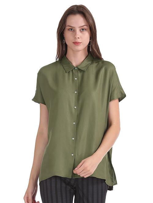 olive green solid shirt  - 17581686 - Very Small Image - 1